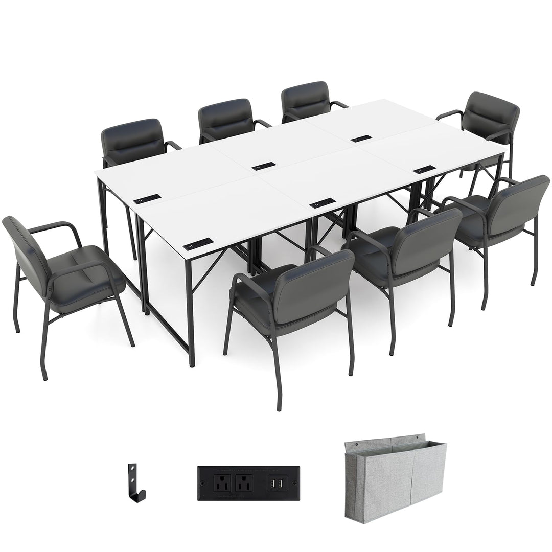 Giantex Conference Table with Charging Station, 2/4/6 PCS 32" x 24" Rectangular Meeting Room Desk with Storage Bag &amp; Hook