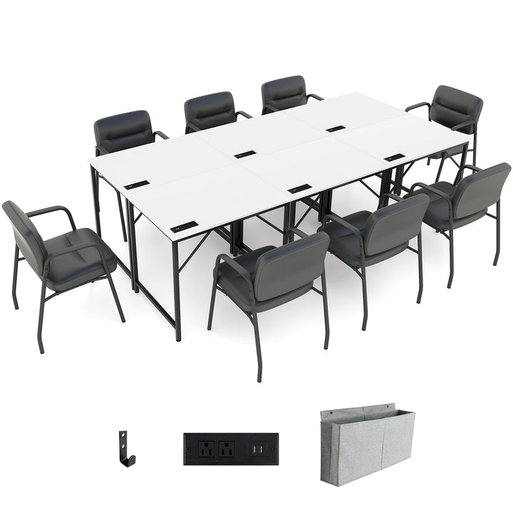 Giantex Conference Table with Charging Station, 2/4/6 PCS 32" x 24" Rectangular Meeting Room Desk with Storage Bag &amp; Hook