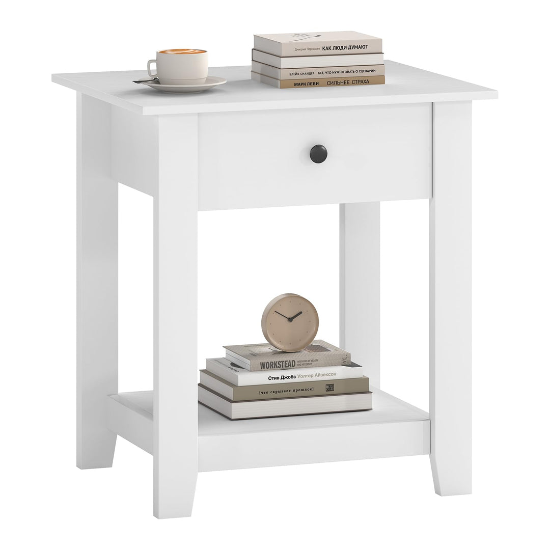 Giantex Nightstand with Drawer 2-Tier Modern Bedside Table with Open Shelf and Storage