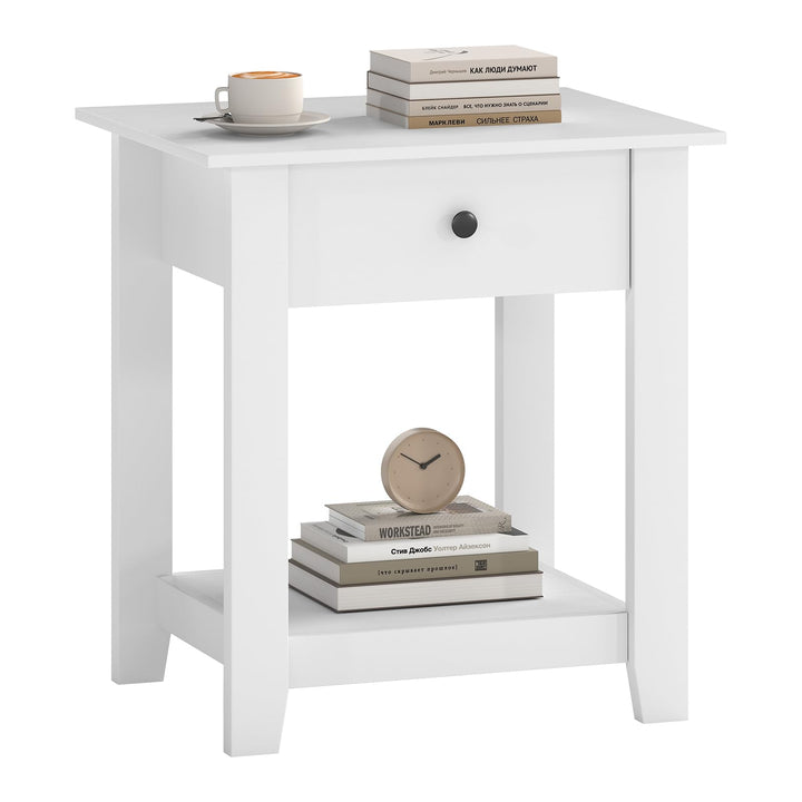 Giantex Nightstand with Drawer 2-Tier Modern Bedside Table with Open Shelf and Storage
