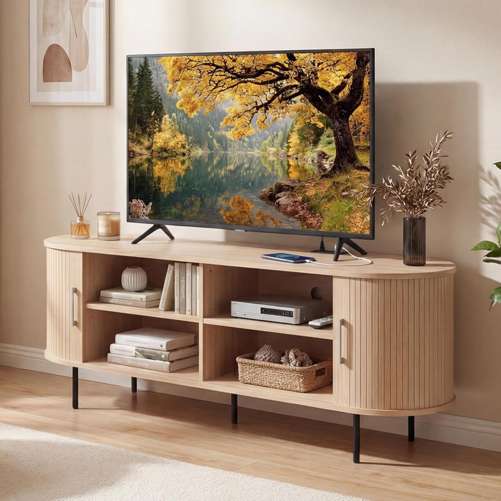Giantex Mid Century Curved Fluted TV Stand for TVs up to 60"