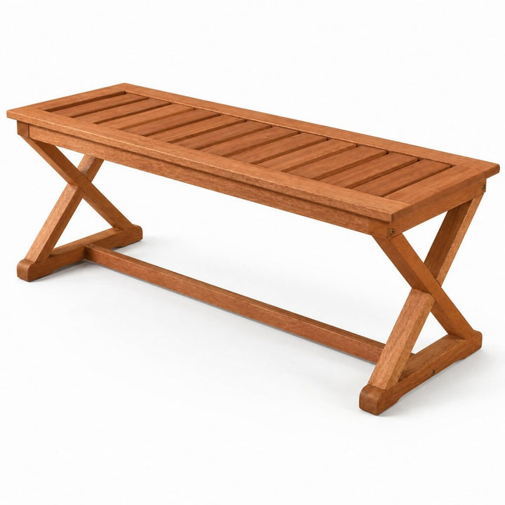 GIANTEX 44" Solid Wood Outdoor Bench with Cross Legs (1/2)