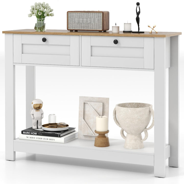 Giantex Farmhouse Console Table with 2 Drawers 42" Long Narrow Entryway Table