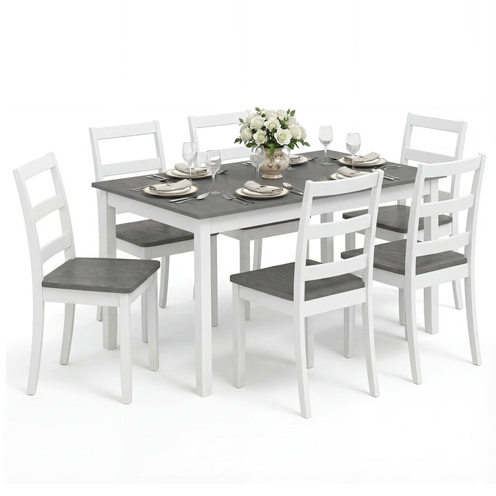 Giantex 7-Piece Dining Table Set | Rectangular 60-inches Kitchen Table and 6 Dining Chairs with Rubber Wood Legs