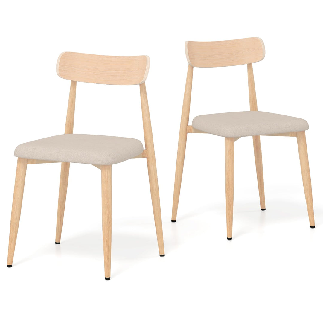 Giantex Linen Fabric Upholstered Modern Dining Chair Set of 2/4 with Padded Seat and Curved Back