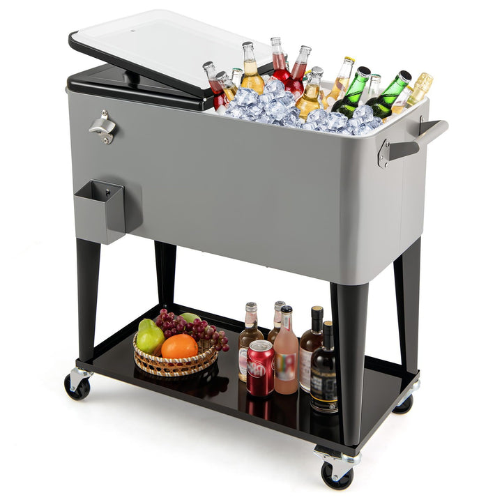 Giantex 80 Quart Rolling Patio Cooler Cart with Bottom Storage Shelf &amp; Drain