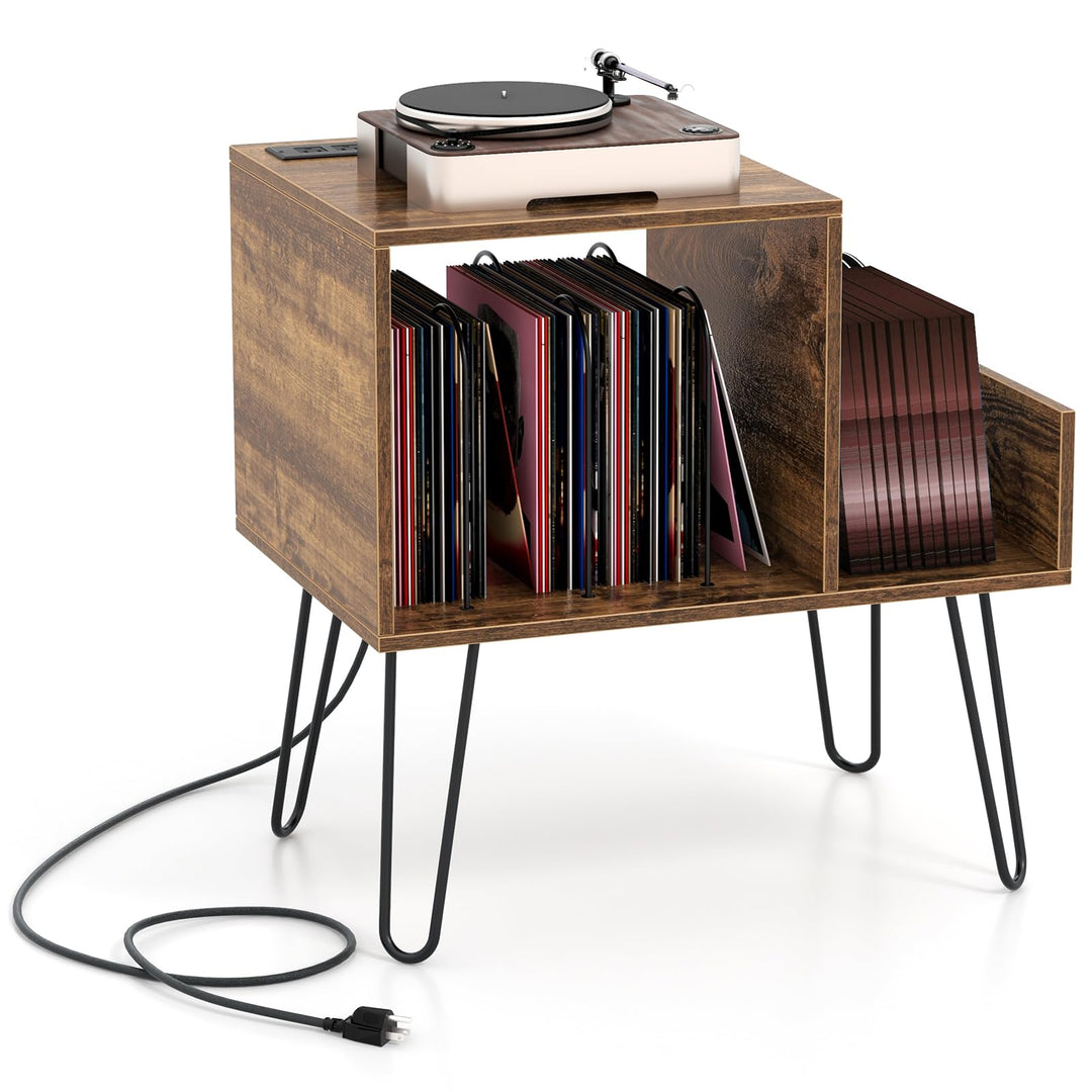 Giantex Record Player Stand with Charging Station, Turntable Stand with Vinyl Divider &amp; Display Shelf