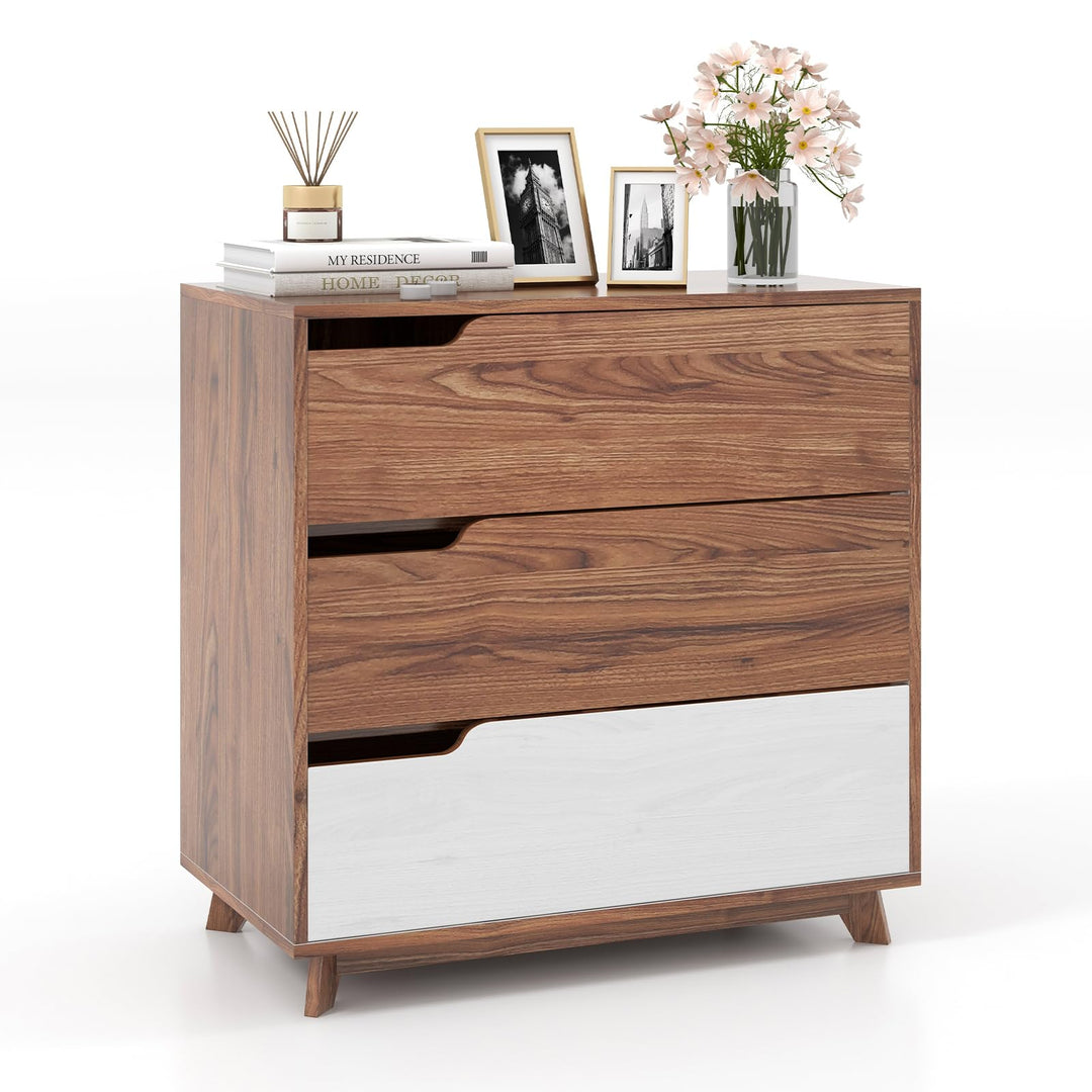 Giantex 3-Drawer Dresser for Bedroom - Small Chest of Drawers, Rustic Farmhouse Storage Cabinet, Walnut &amp; White