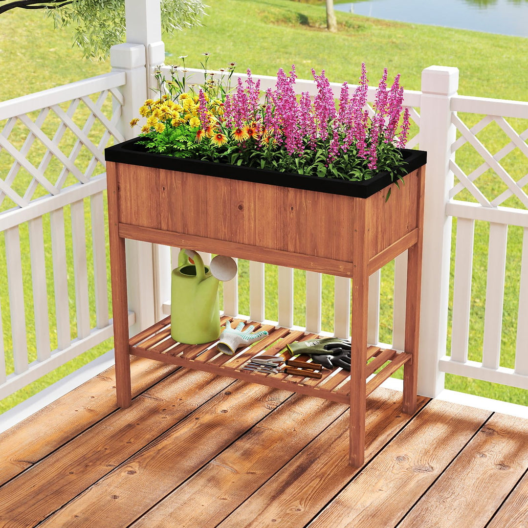 Giantex 40"x20"x39" Raised Garden Bed Wood Planter Box with Plant Stand &amp; Black Liner