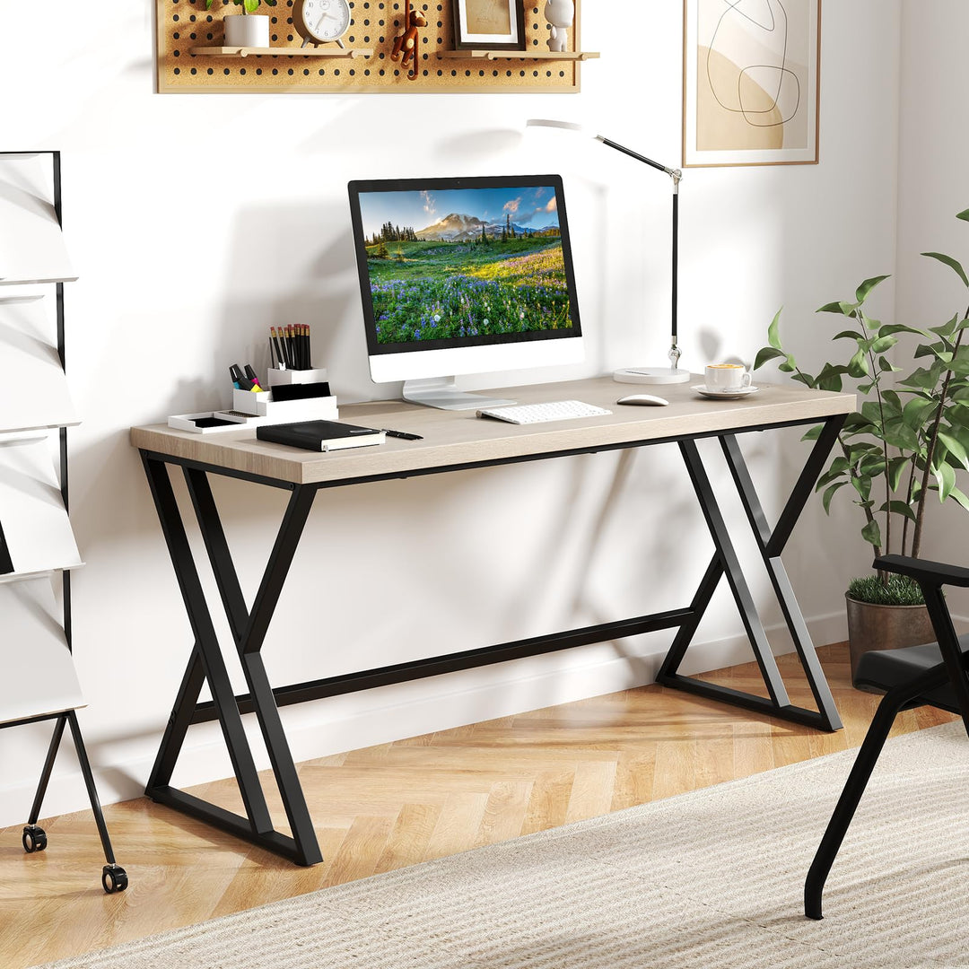 Giantex Large Computer Desk 59" Industrial Home Office Desk with Z-Shaped Metal Leg &amp; Crossbar