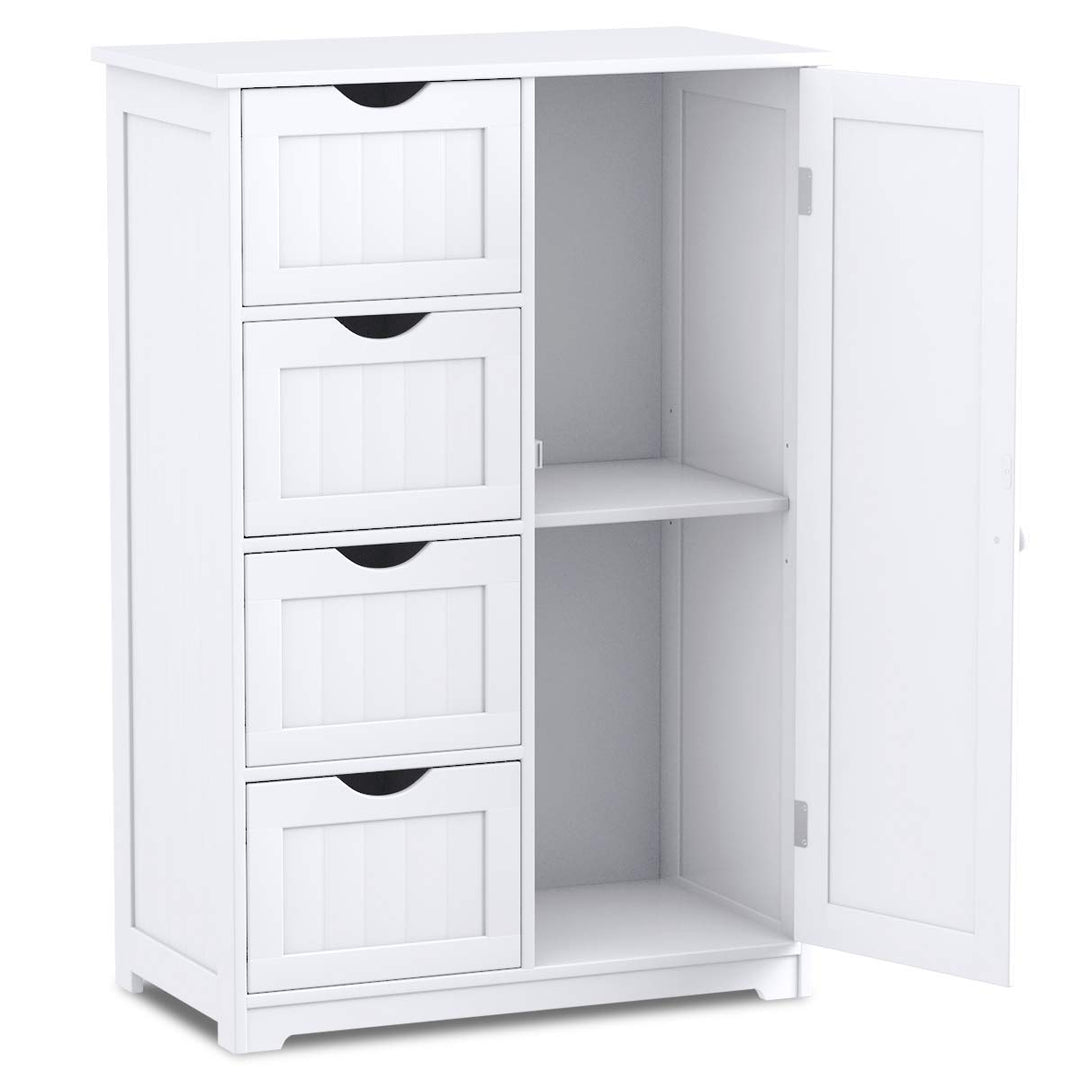 Giantex Bathroom Floor Cabinet Wooden with 1 Door &amp; 4 Drawer