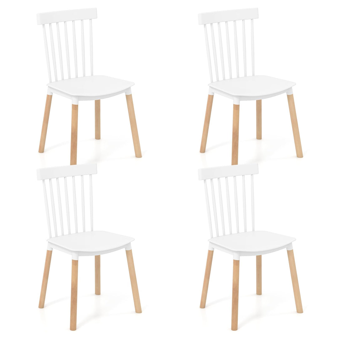 Giantex Set of 4 Windsor Dining Chairs White, Modern Kitchen Chairs w/Spindle Backs &amp; Curved Seats