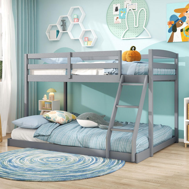 Giantex Twin Over Full Bunk Bed Solid Wood Kids Bunk Bed with Full-Length Guardrails &amp; Ladder