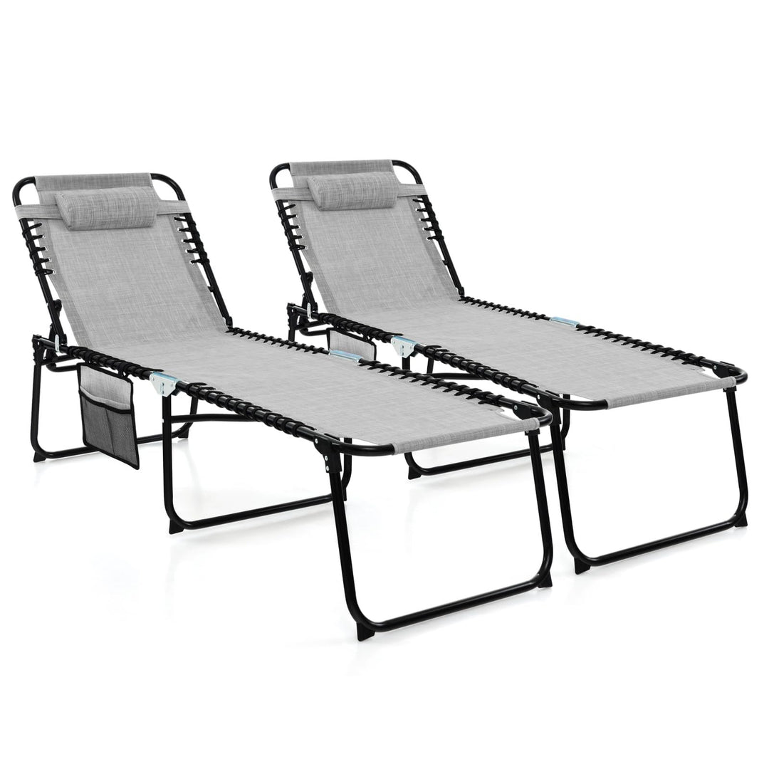 Folding Chaise Lounge Chair, Adjustable Beach Chair, Folding Patio Recliner