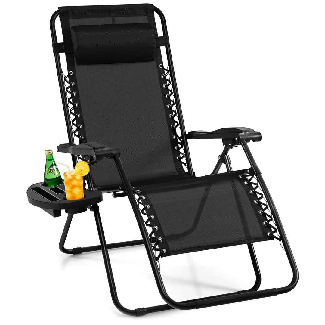 Outdoor Patio Recliner with Cup Holder &amp; Removable Pillow