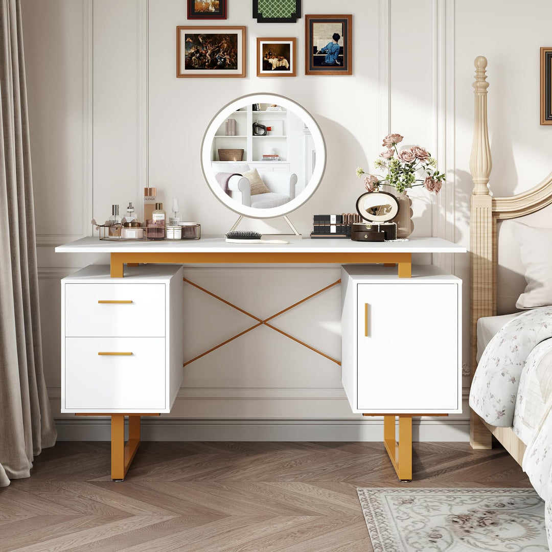 Giantex Computer Desk with Drawers &amp; Cabinet, 51” Long Home Office Desk with Floating Desktop &amp; Metal Frame