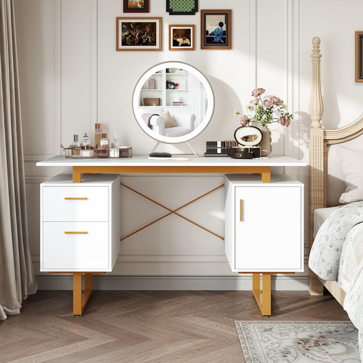 Giantex Computer Desk with Drawers &amp; Cabinet, 51” Long Home Office Desk with Floating Desktop &amp; Metal Frame