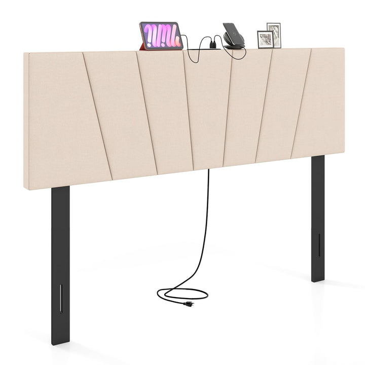 Giantex Geometric Upholstered Head Board with USB &amp; Type-C Ports