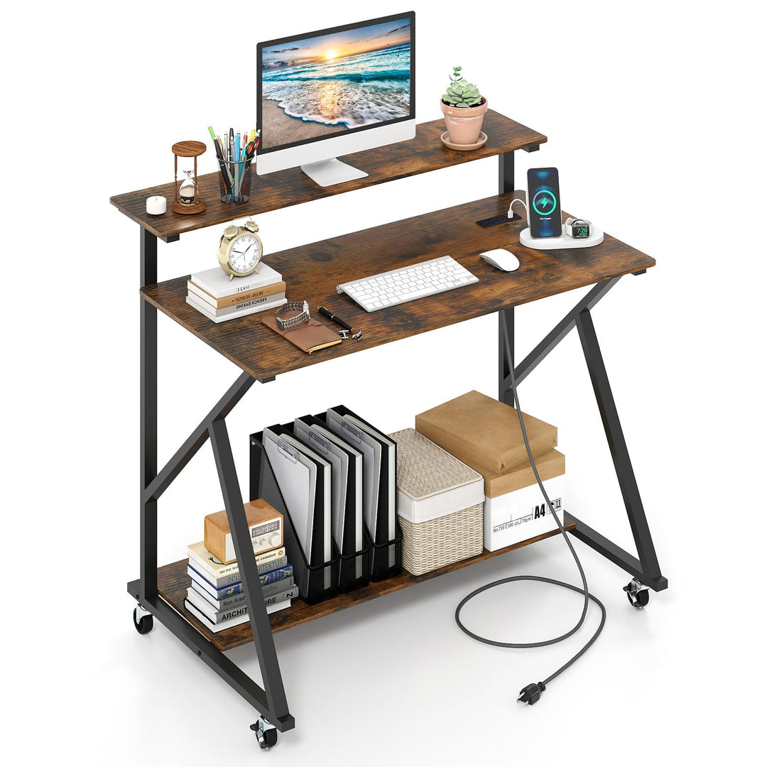 Giantex Rolling Computer Desk with Charging Station