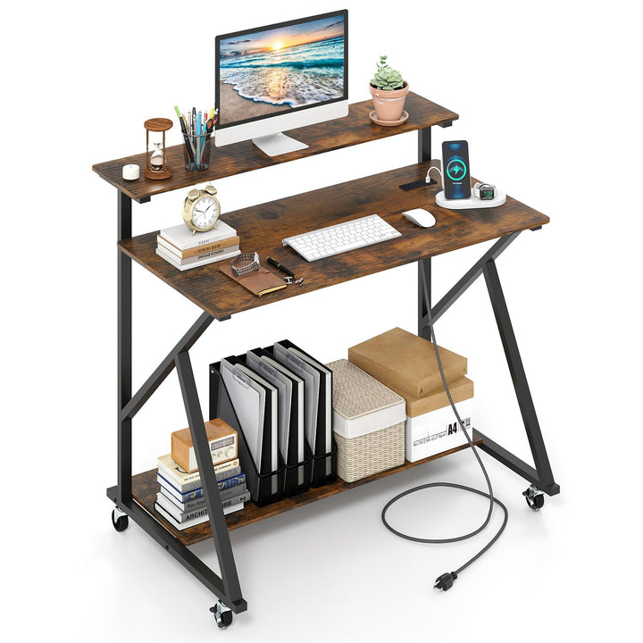 Giantex Rolling Computer Desk with Charging Station