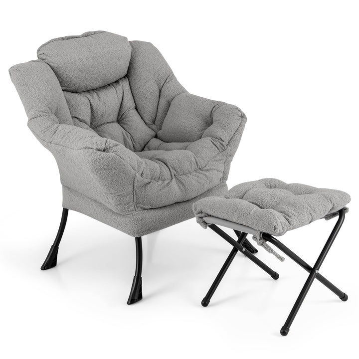 Giantex Set of 1/2 Lazy Chair with Folding Ottoman, Modern Sherpa Accent Chair w/Armrests &amp; Pocket