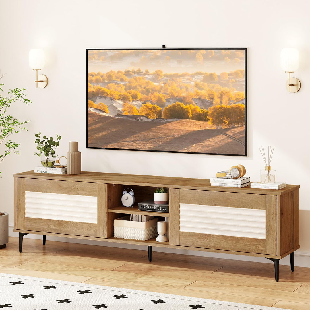 Giantex Mid Century Modern TV Stand for 55-65 Inch TV Waveform Fluted Entertainment Center