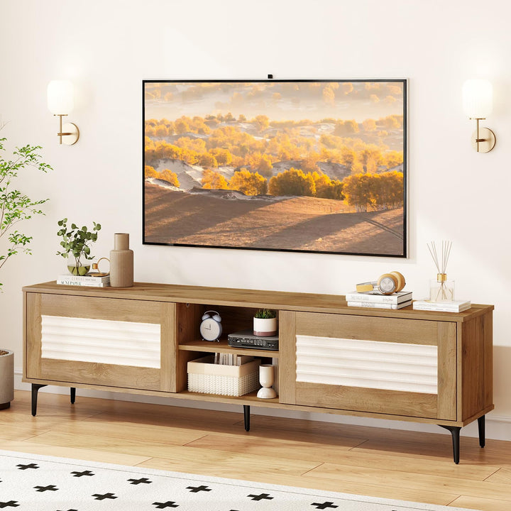 Giantex Mid Century Modern TV Stand for 55-65 Inch TV Waveform Fluted Entertainment Center