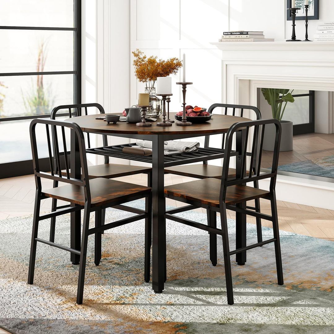 Giantex 40-Inches Round Kitchen Table &amp; Chairs with Storage Rack &amp; Metal Frame