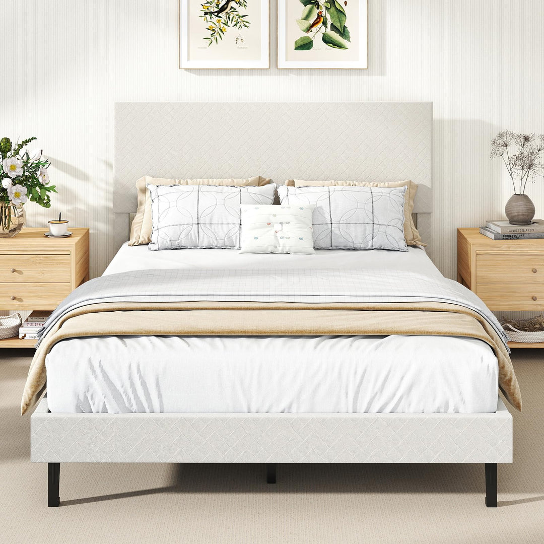 Giantex Bed Frame | Velvet Upholstered Platform Bed w/Height Adjustable Chevron Headboard