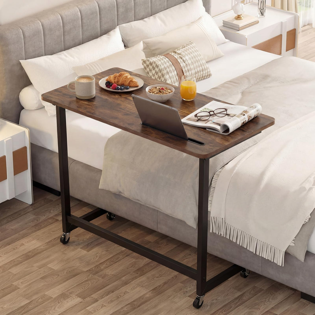 Giantex Mobile C-Shape Side Table - Rolling Bedside Table w/Tablet Slot