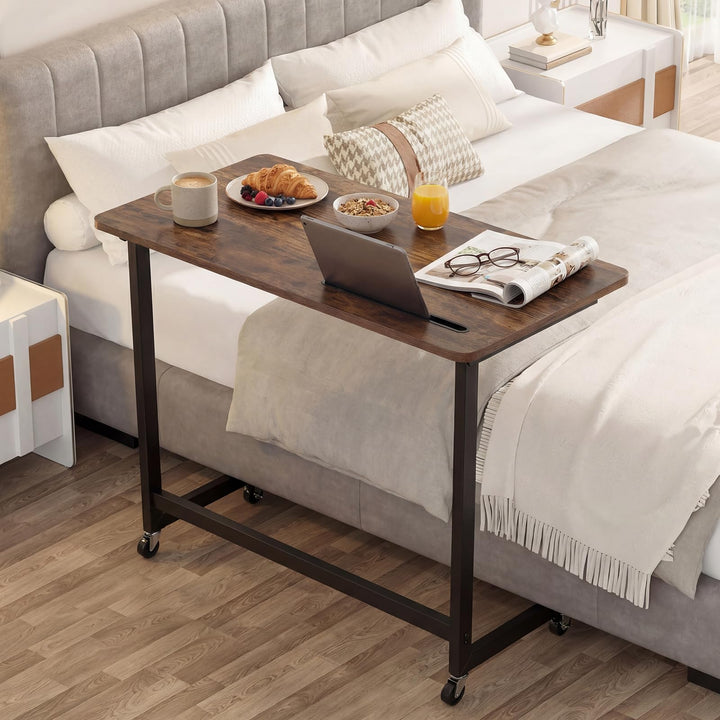 Giantex Mobile C-Shape Side Table - Rolling Bedside Table w/Tablet Slot