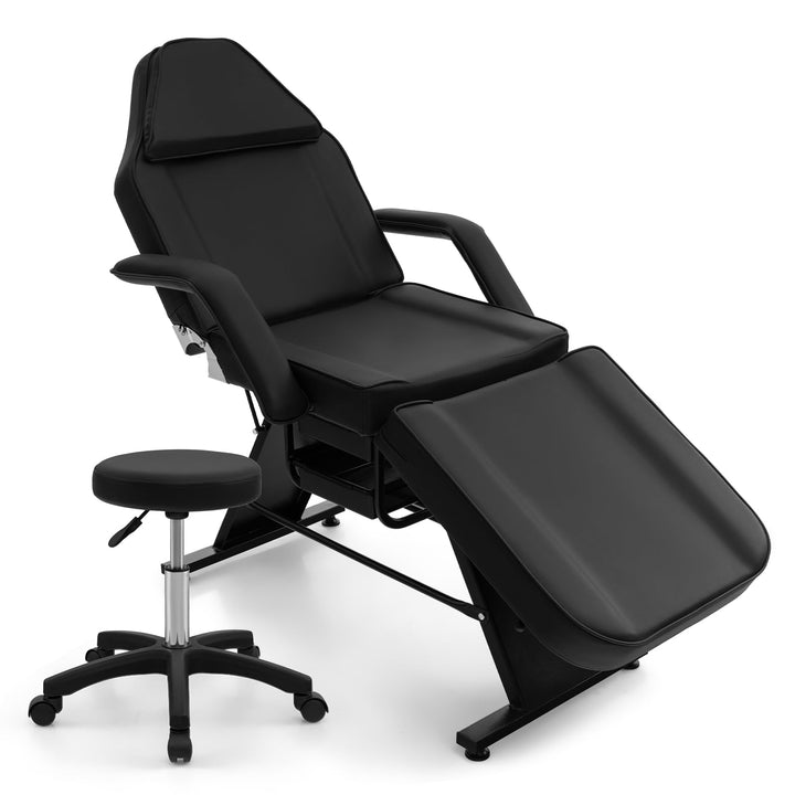 Giantex 72" Massage Bed with Hydraulic Stool, 3-Section Tattoo Chair with Adjustable Backrest, Legrest &amp; Storage Boxes