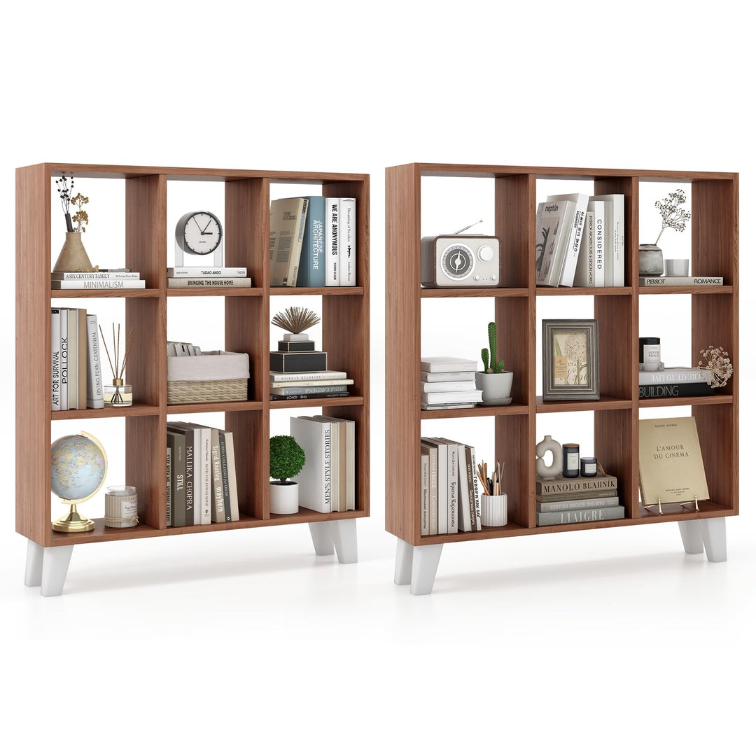 Giantex 9-Cube Open Bookcase, 3-Tier Freestanding Bookshelf with 4 Slanted Legs &amp; 6 Removable Shelves