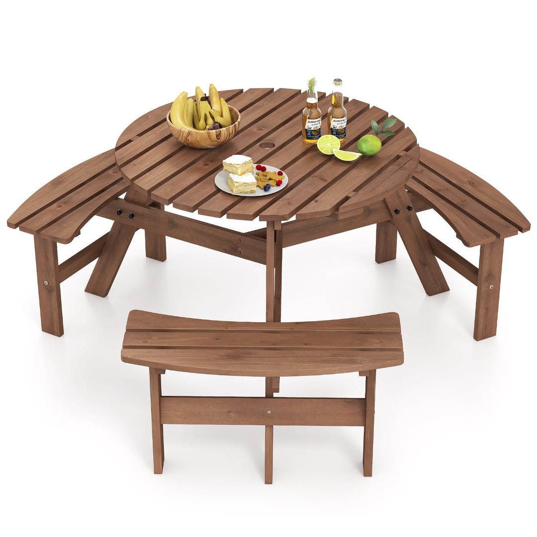 Giantex 6 Person Round Picnic Table Set with 3 Benches
