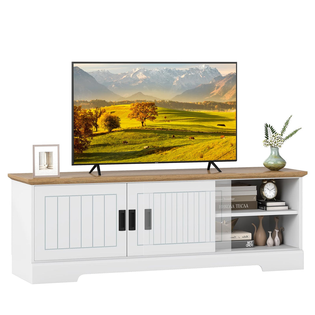 Giantex Farmhouse TV Stand for TVs up to 65" Entertainment Center with Storage Cabinets
