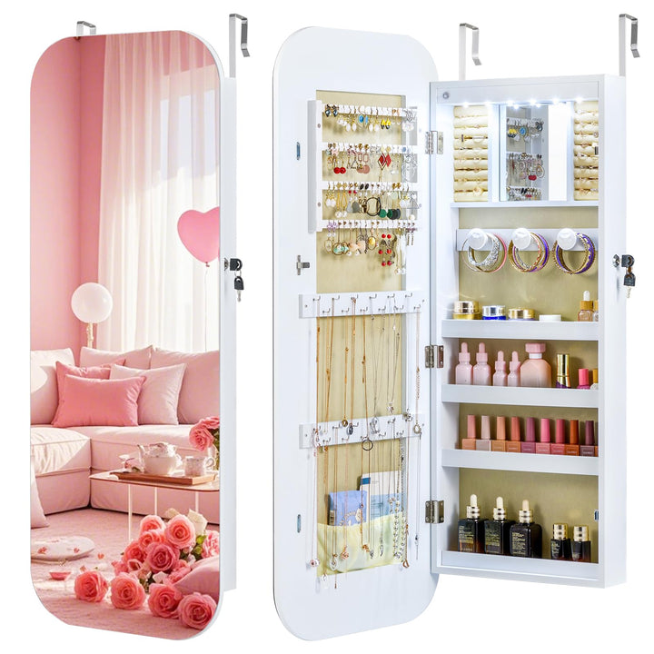 CHARMAID Jewelry Cabinet with Lockable Rounded 16.5&