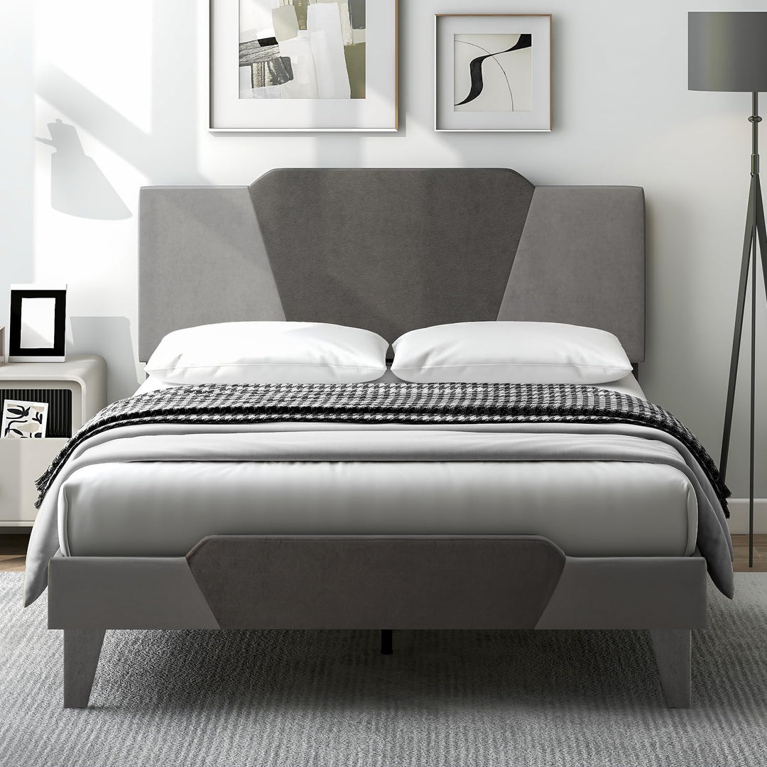 Giantex Queen/Full/Twin Size Velvet Upholstered Bed Frame with Headboard