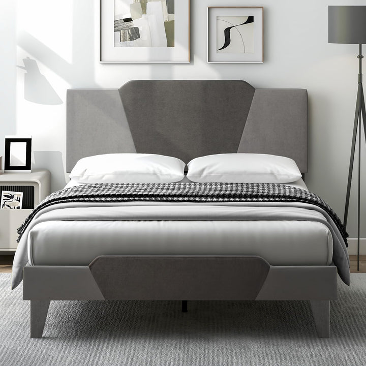 Giantex Queen/Full/Twin Size Velvet Upholstered Bed Frame with Headboard