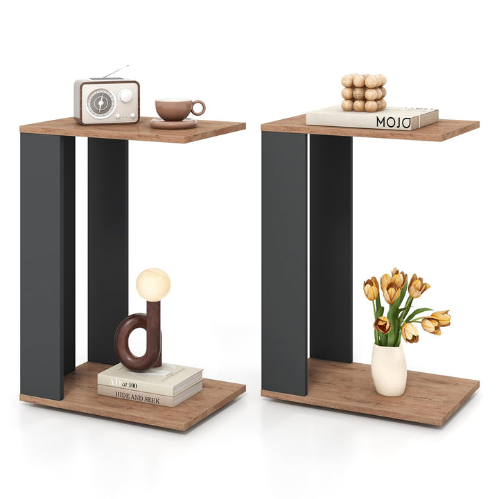 Giantex C Shaped End Table, 2-Tier Sofa Side Table with Universal Wheels &amp; Storage Shelf