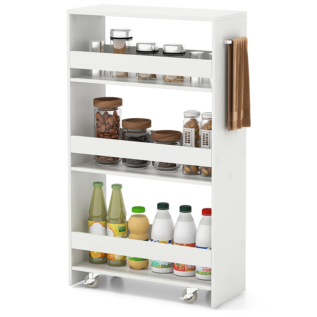 Giantex 4 Tier Rolling Slim Storage Cart, 8” Narrow Slide Out Kitchen Cart w/Handle &amp; Open Shelves