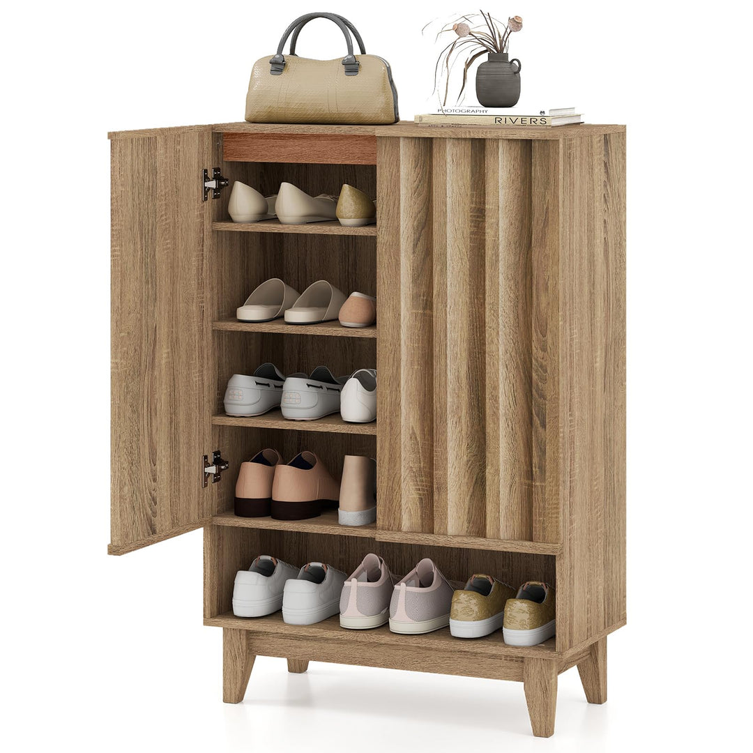 Giantex Wooden Shoe Cabinet with 2 Fluted Doors