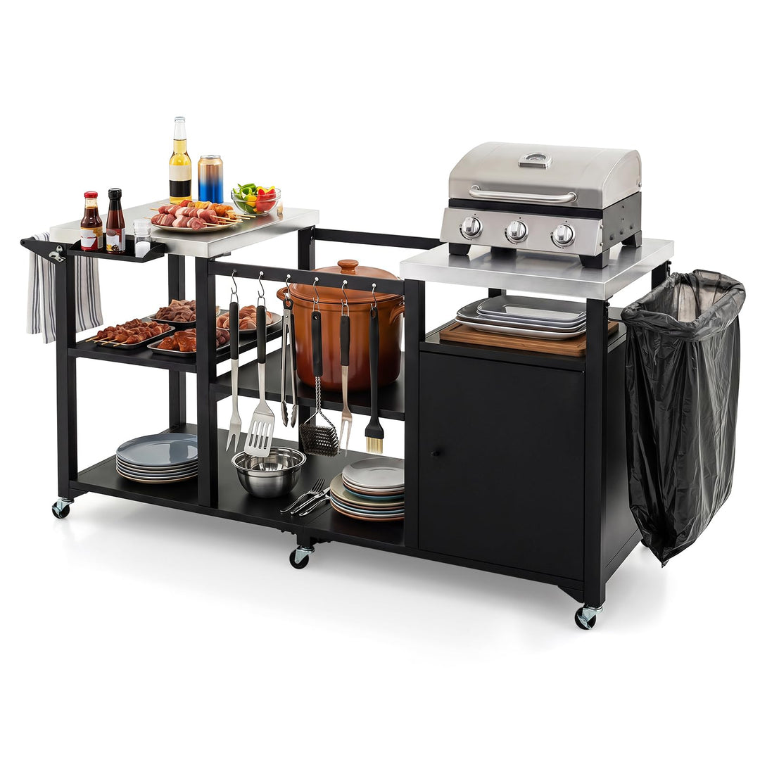 Giantex Outdoor Grill Cart with Cabinet Stainless Steel Tabletop and Hooks