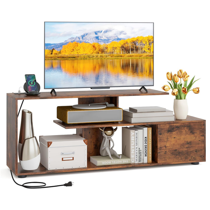 Giantex TV Stand with Power Outlet for TVs up to 55 Inch, Entertainment Center with Storage Cabinet &amp; Open Shelves