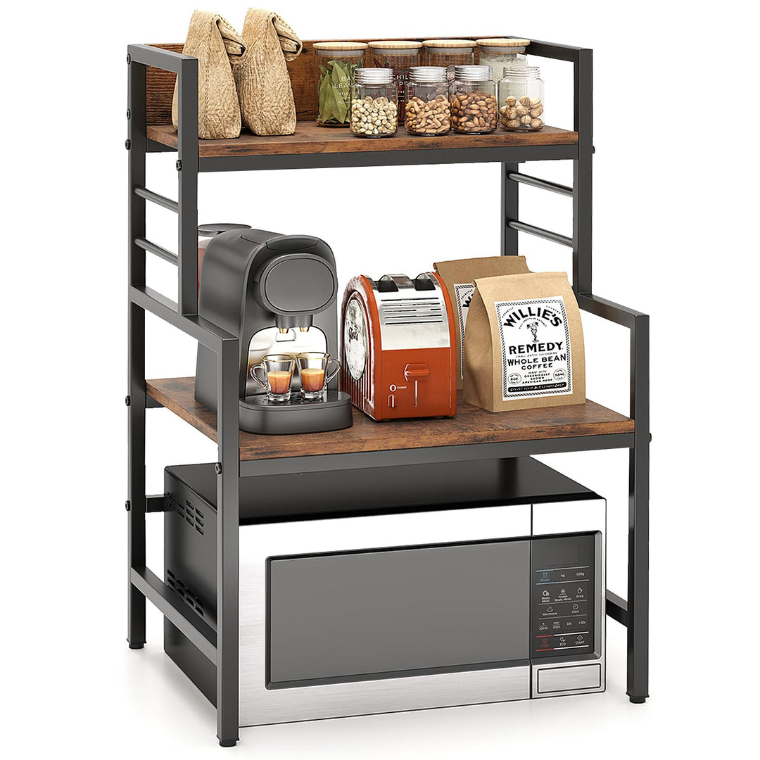 Giantex 3-Tier Microwave Stand, Space-Saving Microwave Oven Rack with 2 Open Shelves &amp; Heavy-Duty Metal Frame