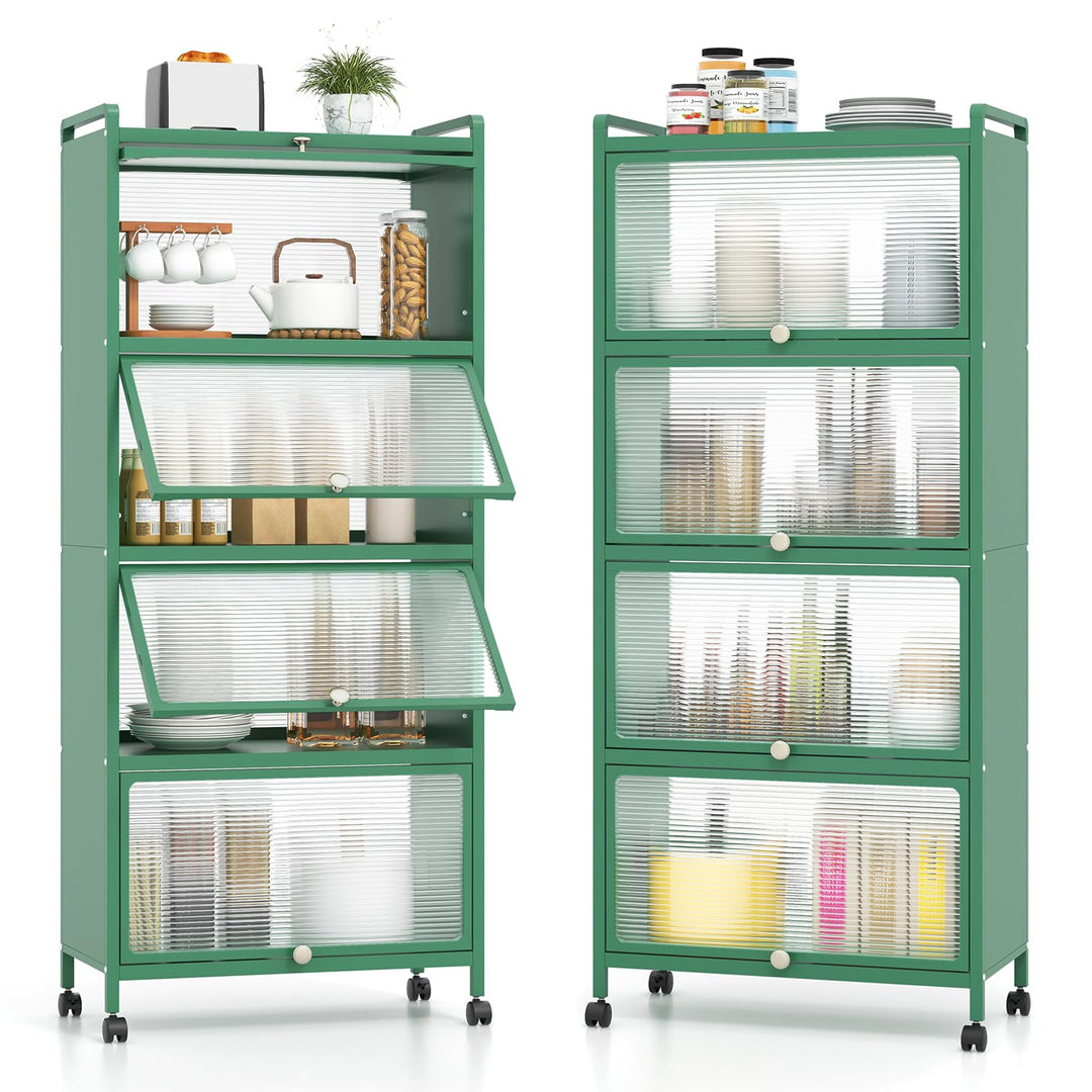 Giantex 5-Tier Kitchen Storage Cabinet, Mobile Microwave Stand with Flip-up PC Doors