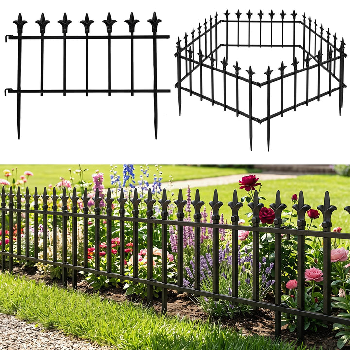 Giantex No Dig Decorative Metal Garden Fence with Fleur-de-Lis Finials