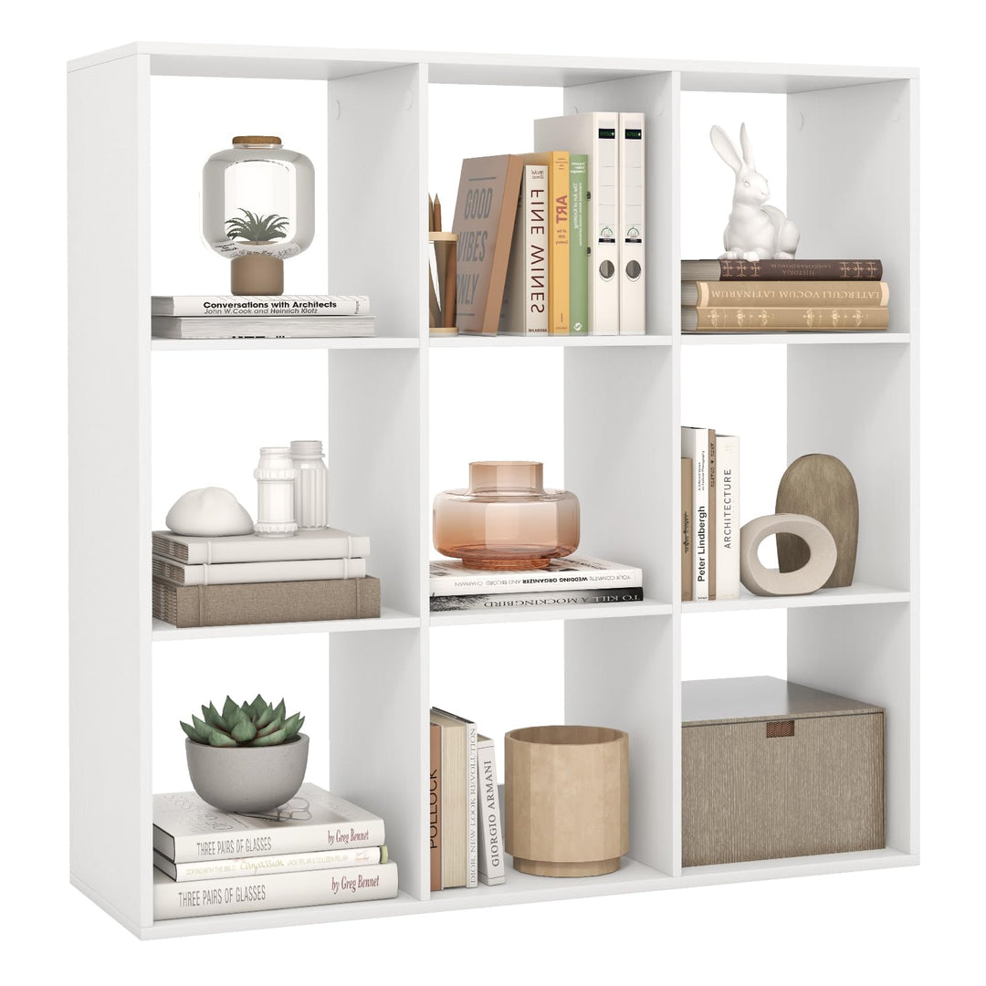 Giantex 9-Cube Bookcase, White Cubby Bookshelf w/Back Guardrail &amp; Anti-Tipping Kits