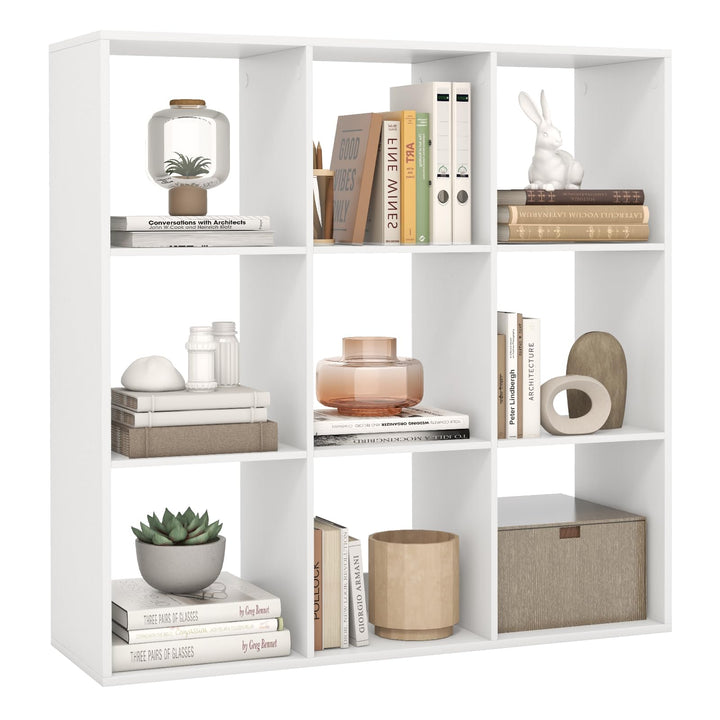 Giantex 9-Cube Bookcase, White Cubby Bookshelf w/Back Guardrail &amp; Anti-Tipping Kits
