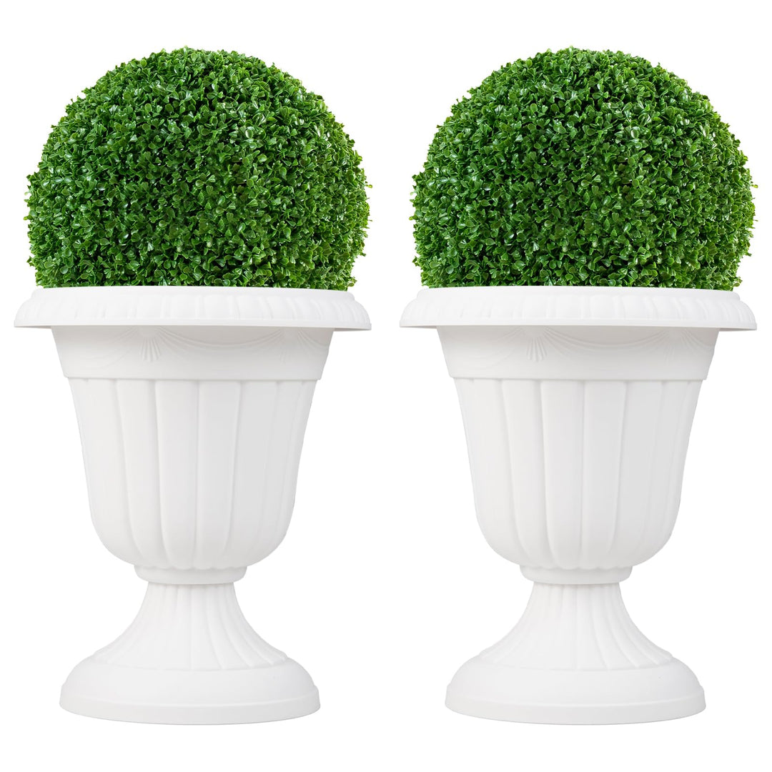 Giantex 18" Tall Urn Plastic Flower Pots with Pedestal Base &amp; Pre-Marked Drain Hole