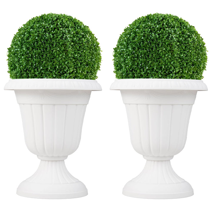 Giantex 18" Tall Urn Plastic Flower Pots with Pedestal Base &amp; Pre-Marked Drain Hole